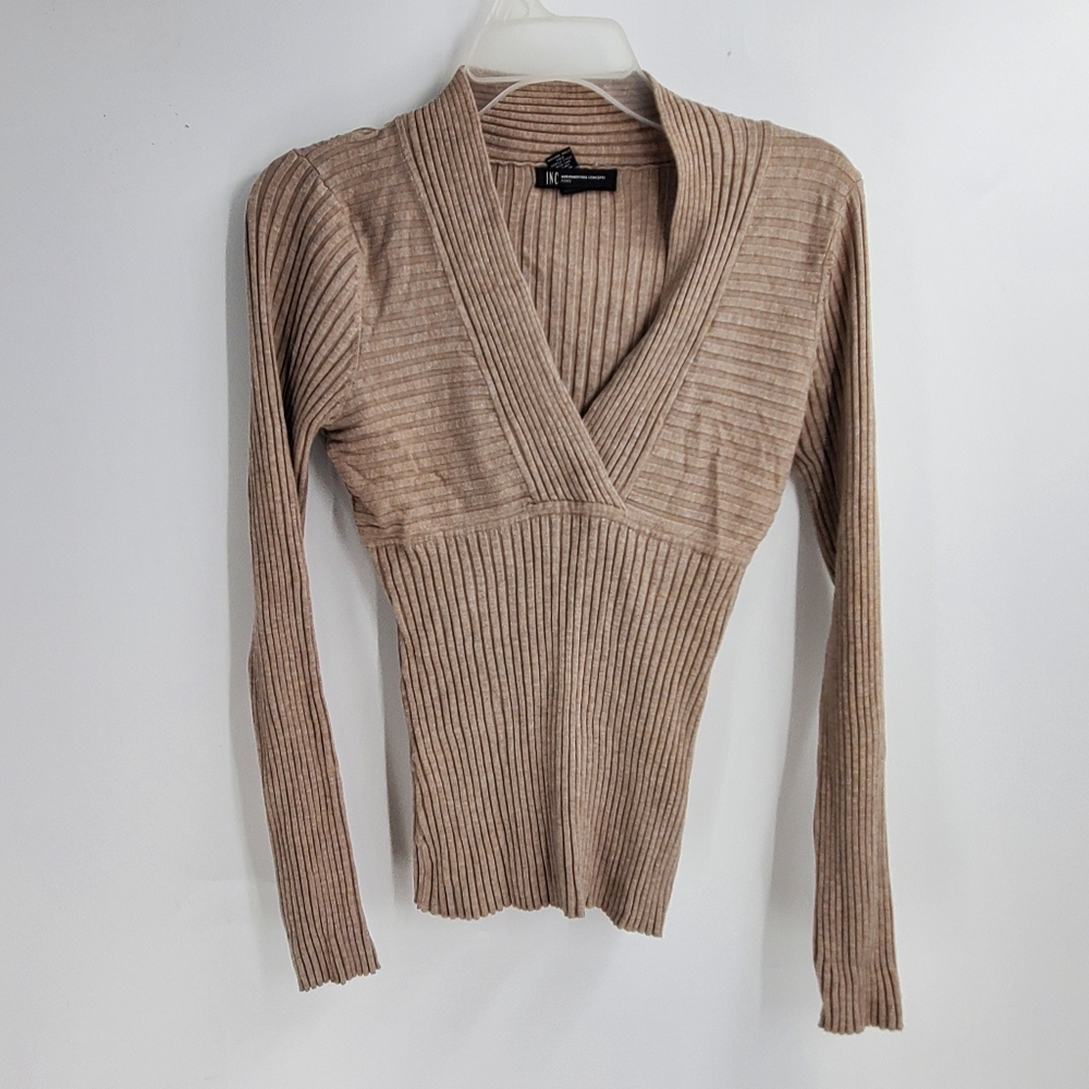 INC International Concepts women's L oatmeal rayon blend V neckline sweater